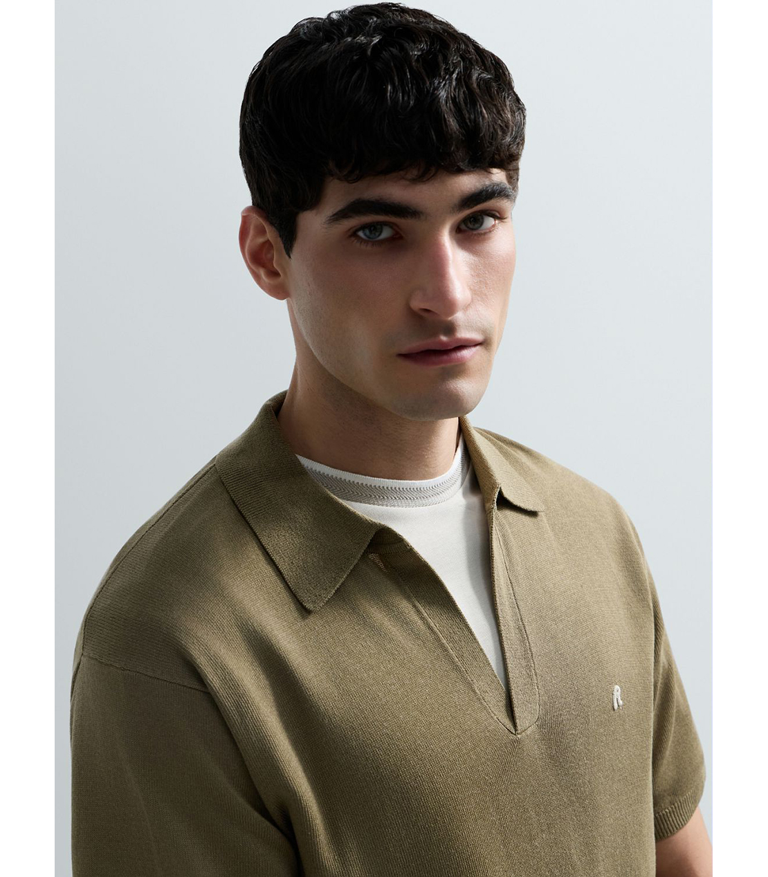 リネンブレンド スキッパー 詳細画像 モスグリーン 5